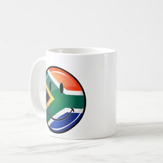 Glossy Round Happy Zuid-Afrikaanse vlag Koffiemok (Voorkant links)