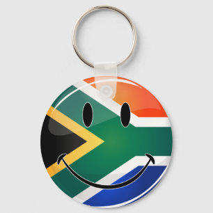 Glossy Round Happy Zuid-Afrikaanse vlag Sleutelhanger