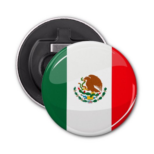 Glossy Round Mexicaanse vlag Button Flesopener (Voorkant)