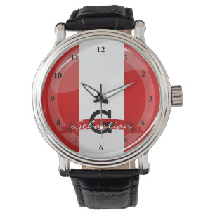 Glossy Round Peruvian Flag Horloge