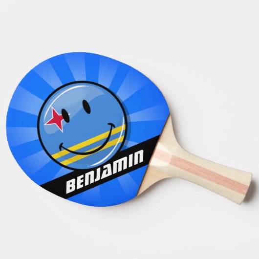 Glossy Round Smiling Aruban Flag Tafeltennisbatje (Zijkant)
