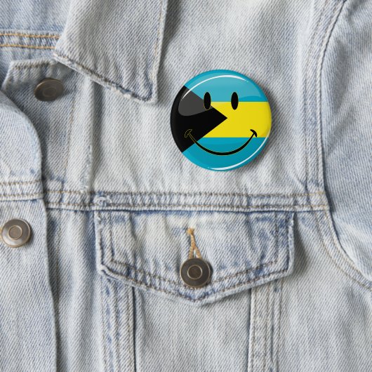 Glossy Round Smiling Bahamain Flag Ronde Button 5,7 Cm (In situ)