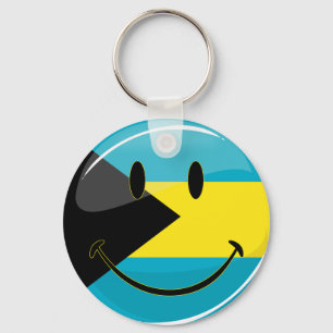 Glossy Round Smiling Bahamain Flag Sleutelhanger