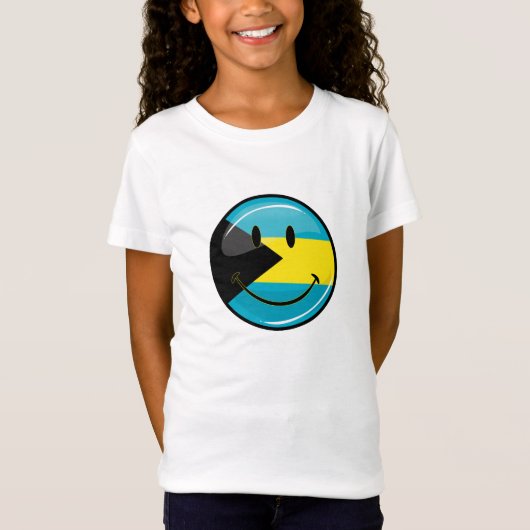 Glossy Round Smiling Bahamain Flag T-shirt (Voorkant)