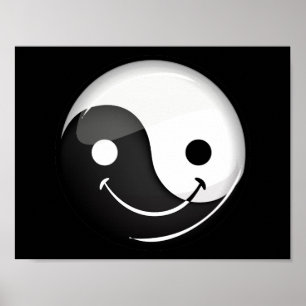 Glossy Round Smiling Yin Yang Symbol Poster