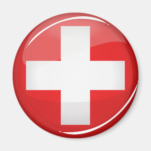 Glossy Round Swiss Flag Magneet