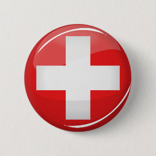 Glossy Round Swiss Flag Ronde Button 5,7 Cm