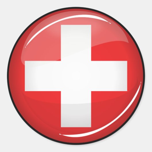Glossy Round Swiss Flag Ronde Sticker (Voorkant)
