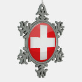 Glossy Round Swiss Flag Tin Sneeuwvlok Ornament (Links)