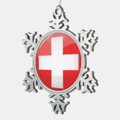 Glossy Round Swiss Flag Tin Sneeuwvlok Ornament (Rechts)