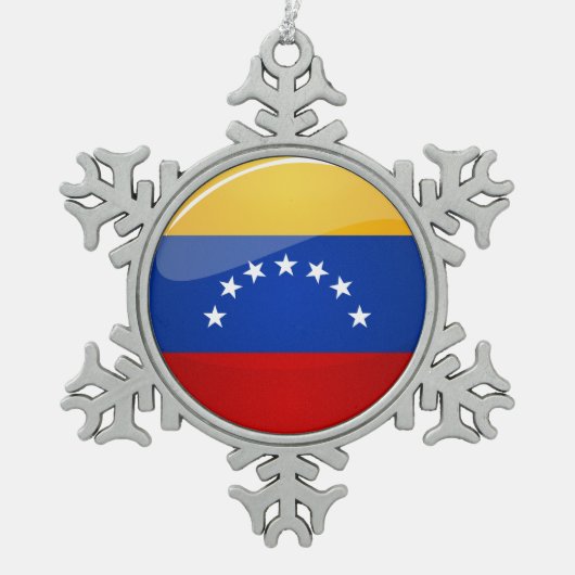 Glossy Round Venezuela vlag Tin Sneeuwvlok Ornament (Voorkant)