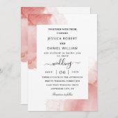 Glossy roze marmeren bruiloft kaart (Voorkant / Achterkant)