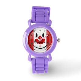Glossy Smiling Canadian Flag Horloge