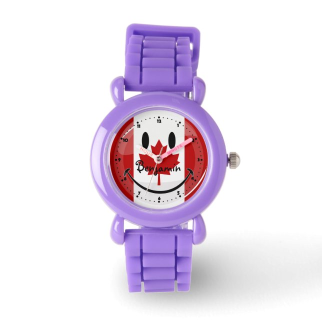Glossy Smiling Canadian Flag Horloge (Voorkant)