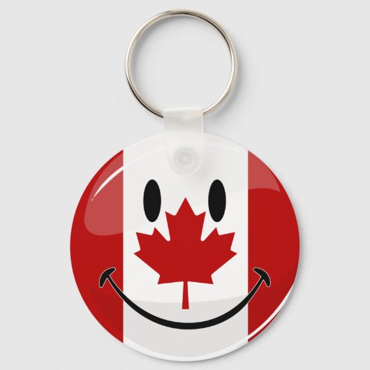 Glossy Smiling Canadian Flag Sleutelhanger (Voorkant)