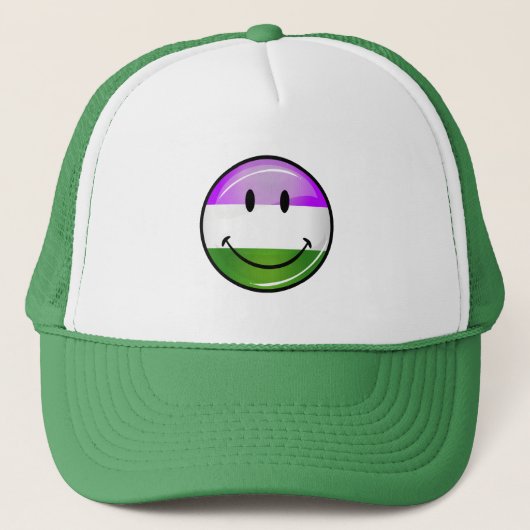 Glossy Smiling Genderqueer Flag Trucker Pet (Voorkant)