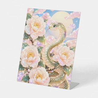 Glossy Snake Floral Art Reclamebord Met Voetstuk
