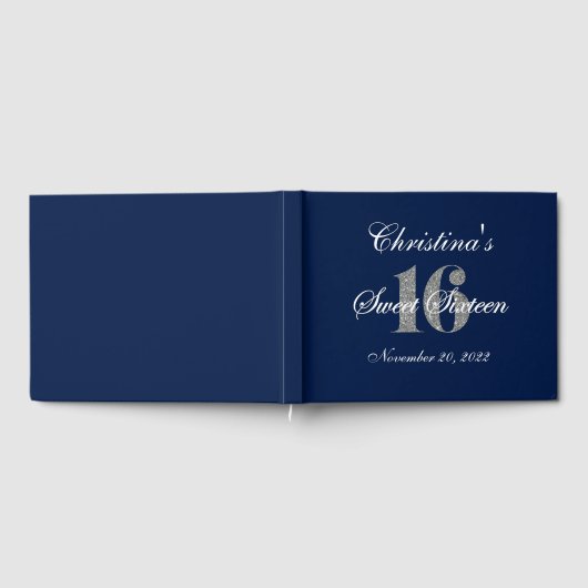 Glossy Sweet 16 Silver Glitter Custom Guest Book Gastenboek (Volledig)