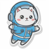 Glossy Transparent -Cute Astronaut Cat 14x14 Sticker (Voorkant)