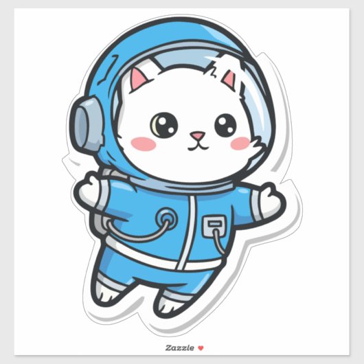 Glossy Transparent -Cute Astronaut Cat 14x14 Sticker (Vel)