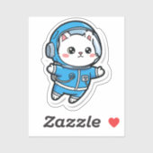Glossy Transparent -Cute Astronaut Cat 2x2 Sticker (Vel)
