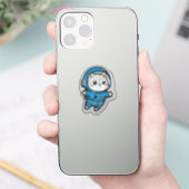 Glossy Transparent -Cute Astronaut Cat 2x2 Sticker (Telefoon)