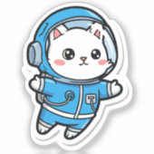Glossy Transparent -Cute Astronaut Cat 2x2 Sticker (Voorkant)