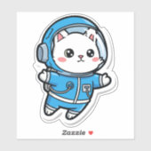 Glossy Transparent -Cute Astronaut Cat 6x6 Sticker (Vel)
