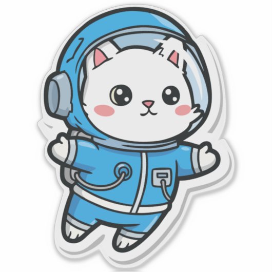 Glossy Transparent -Cute Astronaut Cat 8x8 Sticker (Voorkant)
