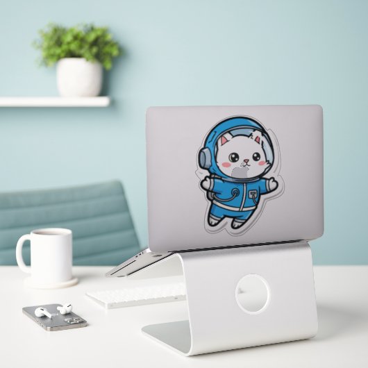 Glossy Transparent -Cute Astronaut Cat 8x8 Sticker (Laptop op bureau)