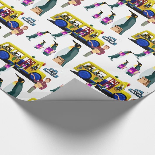 Glossy Wrapping Paper, Back to School Penguin Bus Cadeaupapier (Hoek)