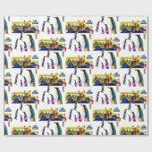 Glossy Wrapping Paper, Back to School Penguin Bus Cadeaupapier (Vlak)
