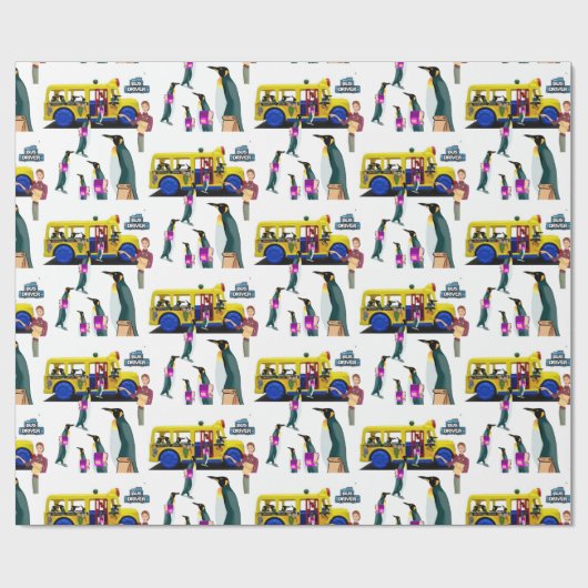 Glossy Wrapping Paper, Back to School Penguin Bus Cadeaupapier (Vlak)