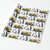 Glossy Wrapping Paper, Back to School Penguin Bus Cadeaupapier (Uitgerold)