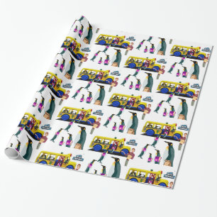 Glossy Wrapping Paper, Back to School Penguin Bus Cadeaupapier
