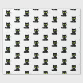 Glossy Wrapping Paper Black Cat Green Eyes Cadeaupapier (Vlak)