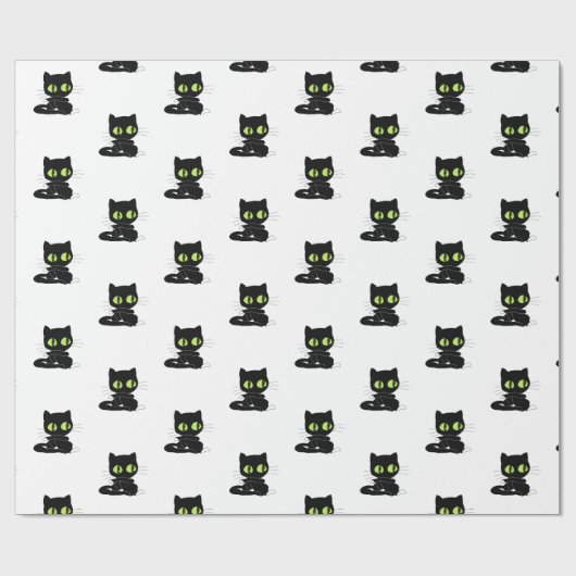 Glossy Wrapping Paper Black Cat Green Eyes Cadeaupapier (Vlak)