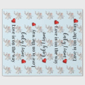 Glossy Wrapping Paper Blue Elephant Red Hearts  Cadeaupapier (Vlak)