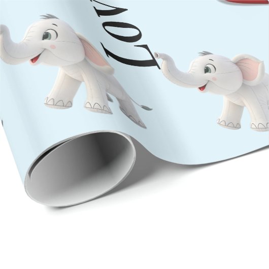 Glossy Wrapping Paper Blue Elephant Red Hearts  Cadeaupapier (Rol Hoek)