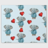 Glossy Wrapping Paper Blue Elephant Red Hearts Cadeaupapier (Vlak)
