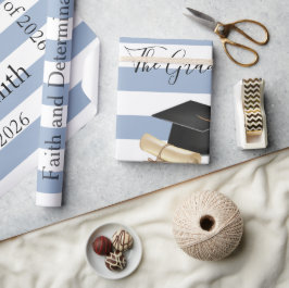 Glossy Wrapping Paper Blue Stripe Graduate 2026 Cadeaupapier