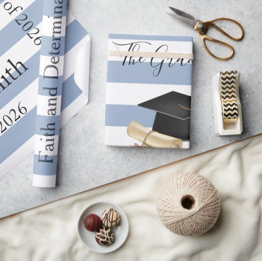 Glossy Wrapping Paper Blue Stripe Graduate 2026 Cadeaupapier (Crafts)