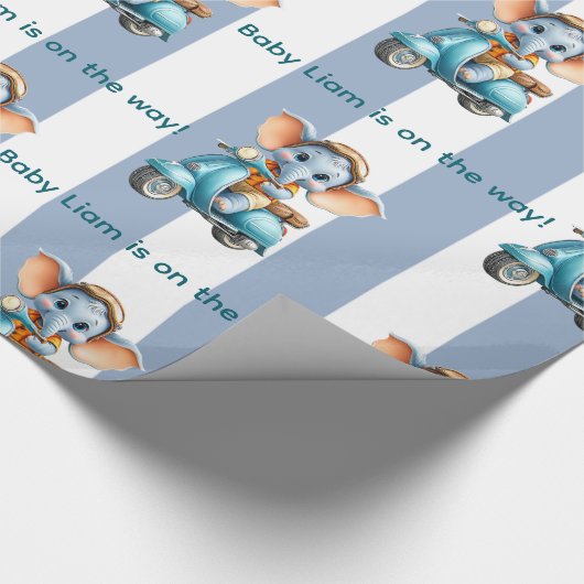 Glossy Wrapping Paper Blue & White Stripe Elephant Cadeaupapier (Hoek)