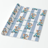 Glossy Wrapping Paper Blue & White Stripe Elephant Cadeaupapier (Uitgerold)