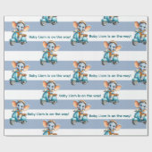 Glossy Wrapping Paper Blue & White Stripe Elephant Cadeaupapier (Vlak)