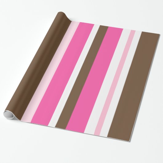 Glossy Wrapping Paper Brown & Pink Stripe Cadeaupapier (Uitgerold)