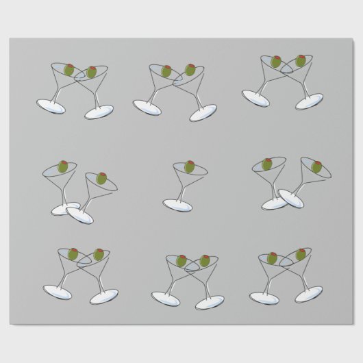 Glossy Wrapping Paper, Martini Glasses Grey Cadeaupapier (Vlak)