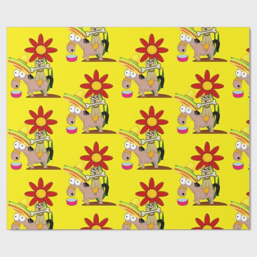 Glossy Wrapping Paper, Mexicaans Man Donkey Sombre Cadeaupapier (Vlak)