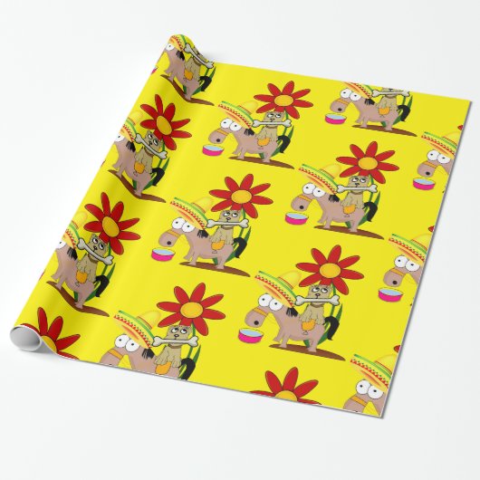 Glossy Wrapping Paper, Mexicaans Man Donkey Sombre Cadeaupapier (Uitgerold)