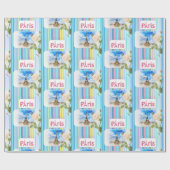 Glossy Wrapping Paper, Paris France Blue Stripe Cadeaupapier (Vlak)